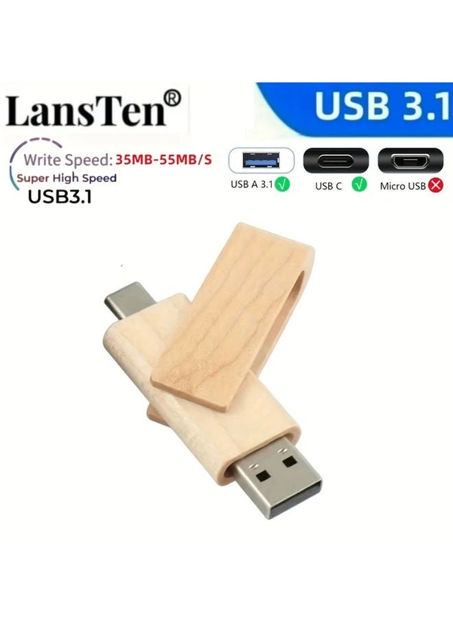 LansTen Wooden Rotating USB Flash Drive 128GB High Speed Type C 3 1 - Image 5
